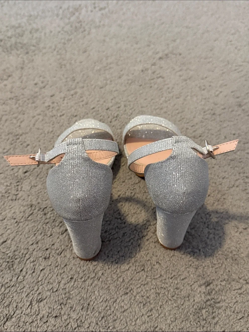 TOP Moda Silver Glitter Block Heel Sandals with Ankle Strap